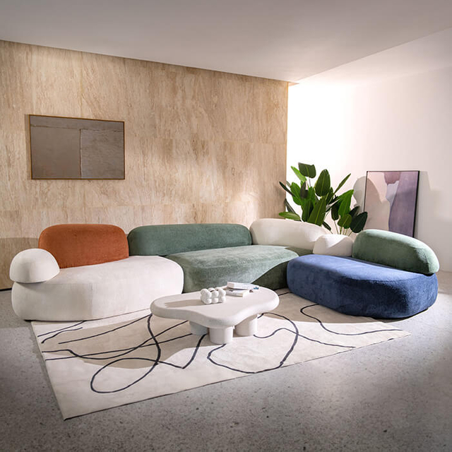 Sofá tapizado modular seccional serie Italian Pebble Rubble 