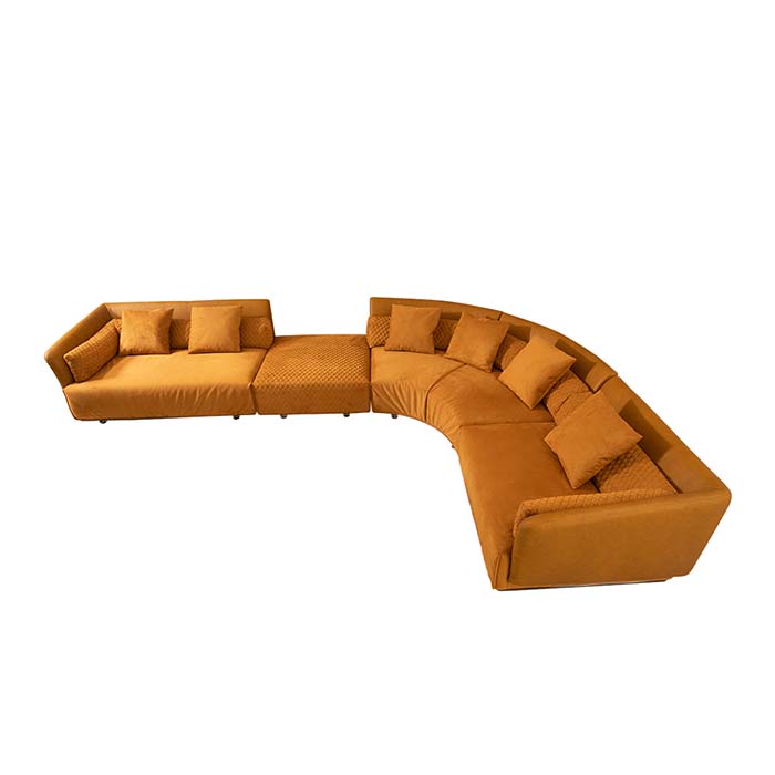 Sofá seccional curvado grande, moderno, naranja, 5-6 plazas, sofá esquinero