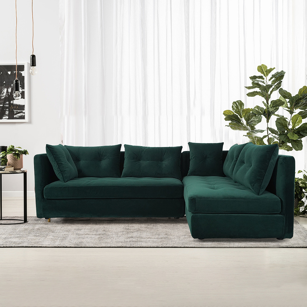 Sofás modulares de terciopelo verde Loveseats para sala de estar