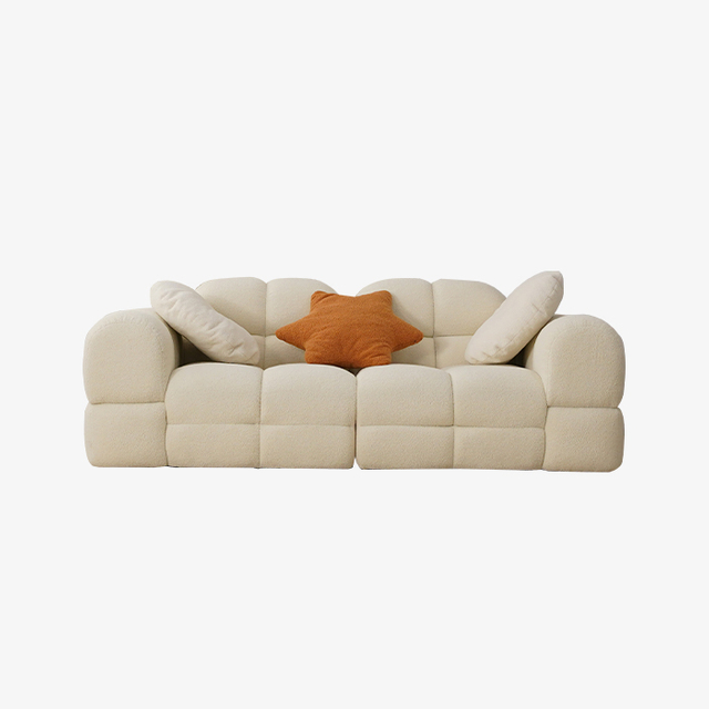 Conjunto de sofás de tres plazas de tela Sherpa blanca moderna con diseño de malvavisco 