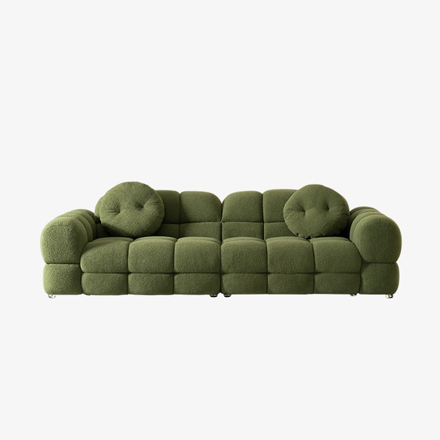 Sofá perezoso verde de estilo moderno, sofá de tres plazas de tela Sherpa con almohadas para sala de estar