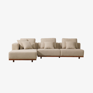 Sofá seccional minimalista en forma de L para interiores y exteriores con patas de madera
