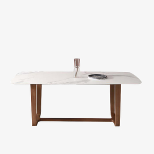 Mesa de comedor rectangular moderna de mármol con base de caballete para comedor 