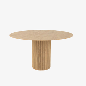 Mesa de comedor redonda de madera moderna con base de pedestal natural