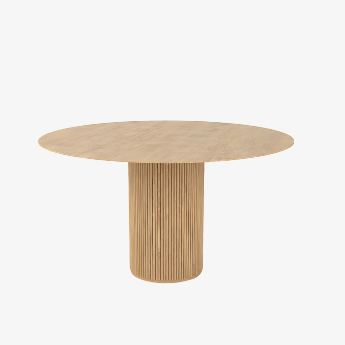 Mesa de comedor redonda de madera moderna con base de pedestal natural