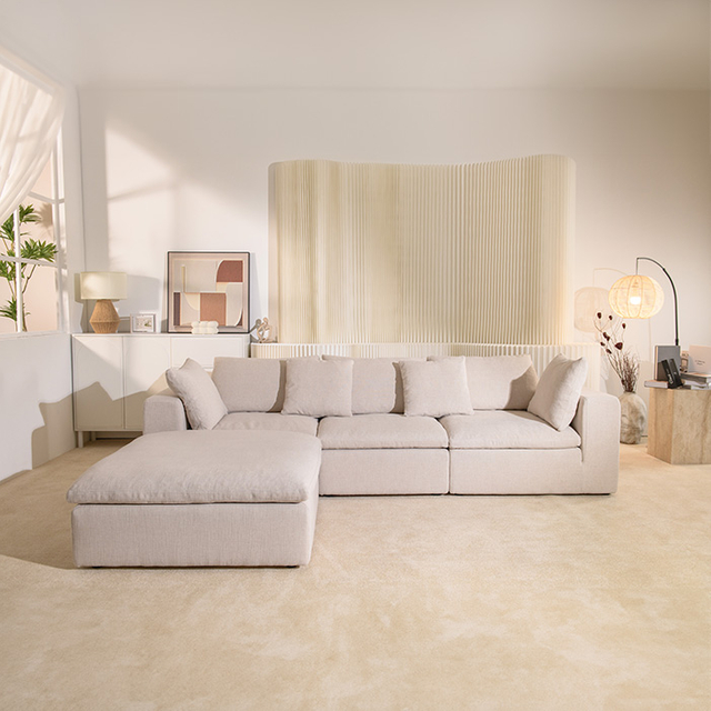 Sofá seccional blanco moderno de 4 piezas con almohadas y cojines rellenos de plumón Sofá cómodo