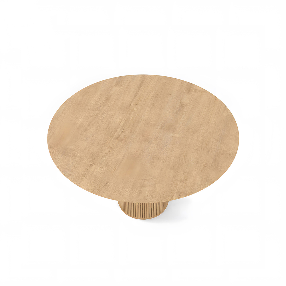 Mesa de comedor redonda de madera moderna con base de pedestal natural