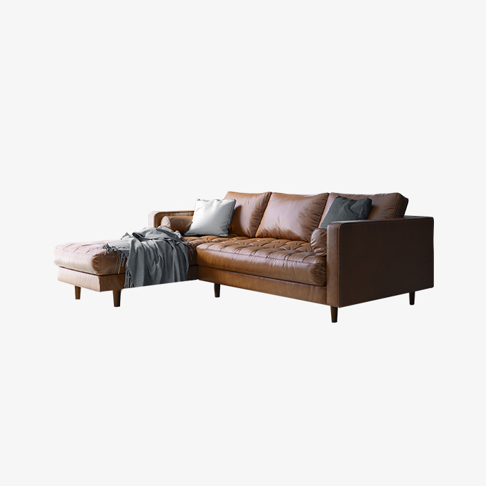 Conjunto de sofás de cuero moderno, sofás Loveseat de lujo con chaise