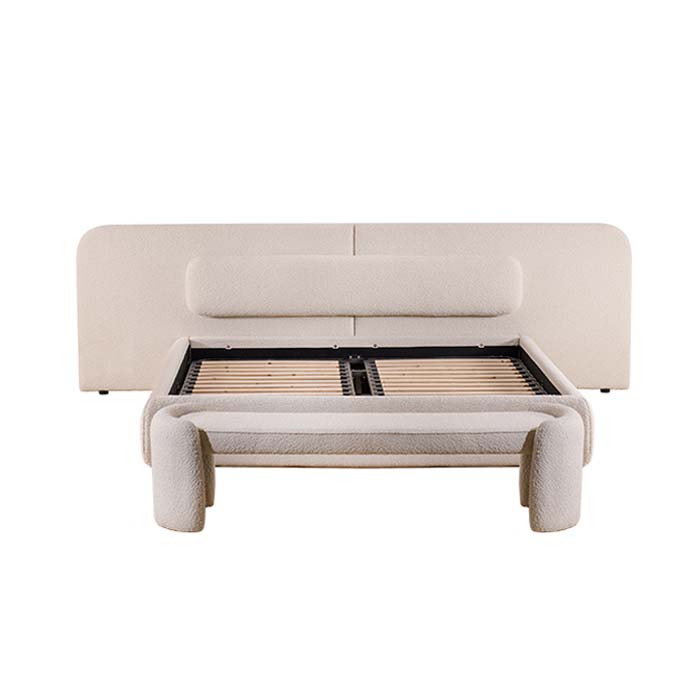 Cama tamaño king de lujo moderna con estructura de madera y cabecera de tejido polar Teddy 