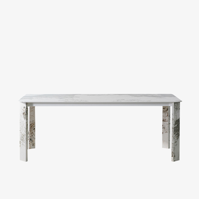 Mesa de comedor rectangular de losa de roca blanca al aire libre 