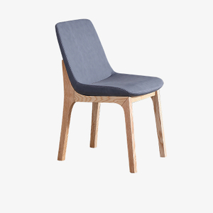 Silla de comedor moderna de terciopelo azul con patas de madera