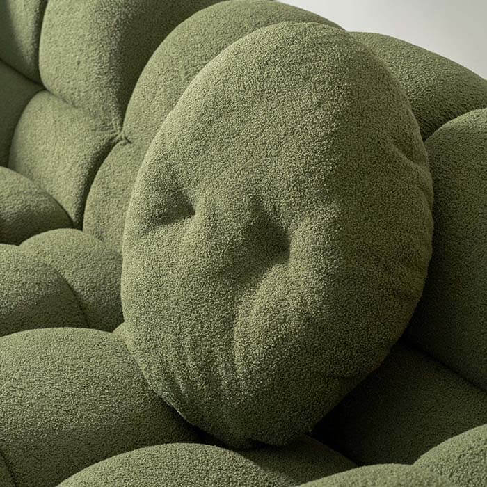 Sofá perezoso verde de estilo moderno, sofá de tres plazas de tela Sherpa con almohadas para sala de estar