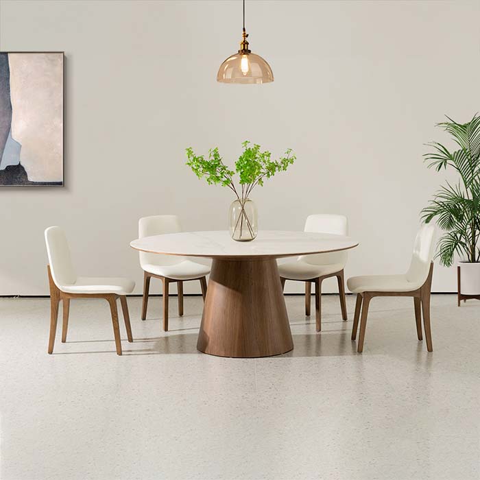 Sillas de comedor tapizadas de cuero blanco modernas con estructura de madera