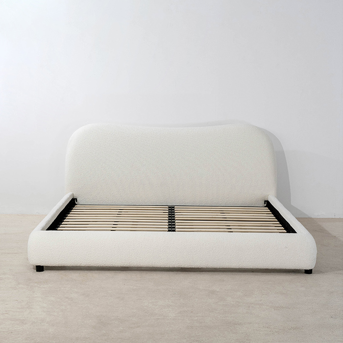 Marco de cama King Size con cabecera en forma de oreja blanca minimalista