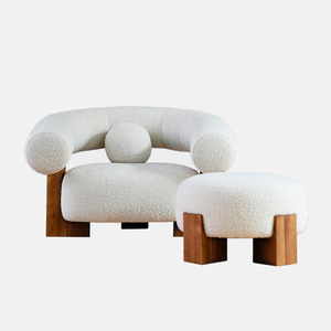 Sillón moderno tapizado en polar Teddy con otomana 