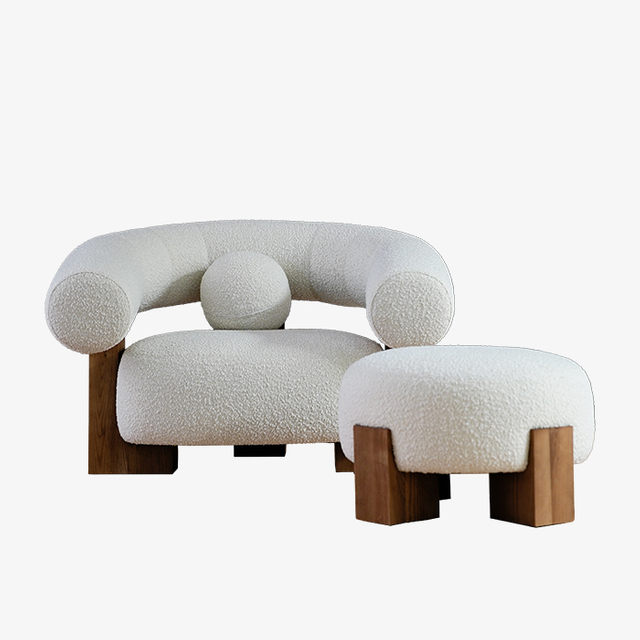 Sillón moderno tapizado en polar Teddy con otomana 