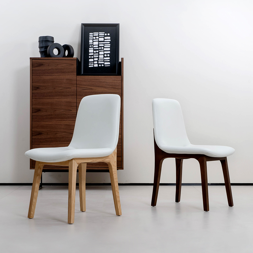 Sillas de comedor tapizadas de cuero blanco modernas con estructura de madera