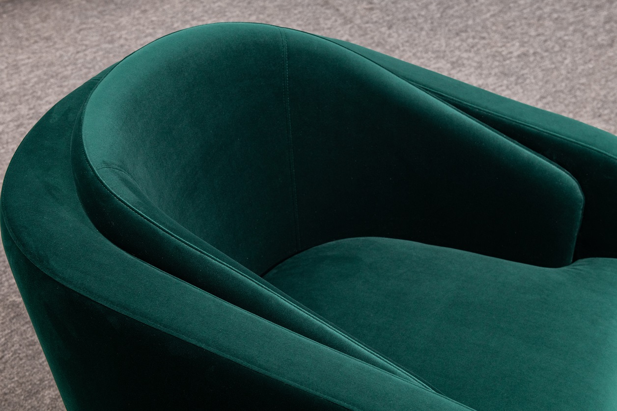 Sillón tapizado de terciopelo verde contemporáneo con patas doradas