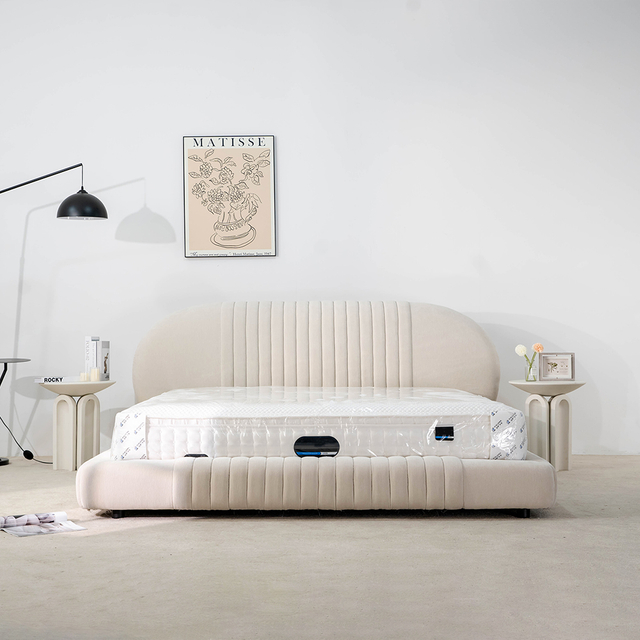 Cama con plataforma tapizada de terciopelo moderno, marco de cama King Size
