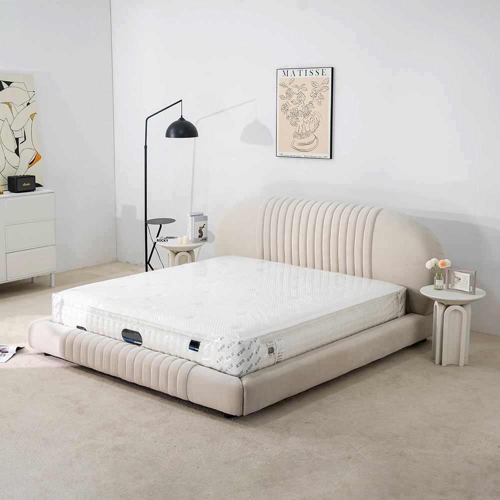 Cama con plataforma tapizada de terciopelo moderno, marco de cama King Size
